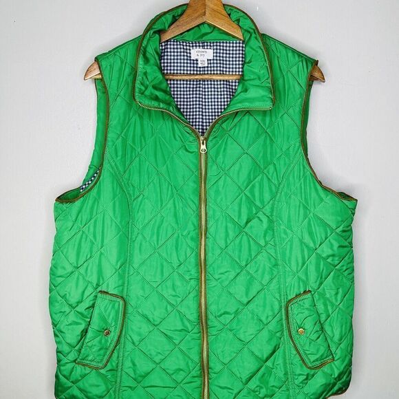 Crown & Ivy women’s XXL green brown detail quilted lined puffer vest new - Picture 1 of 6